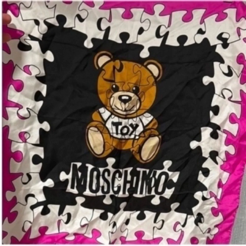 Moschino Bear Puzzle Scarf - Black, White, Pink